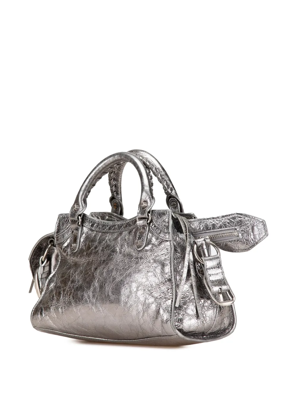 Pre-owned Balenciaga 2021-2024 Xs Metallic Lambskin Motocross Neo Cagole Satchel