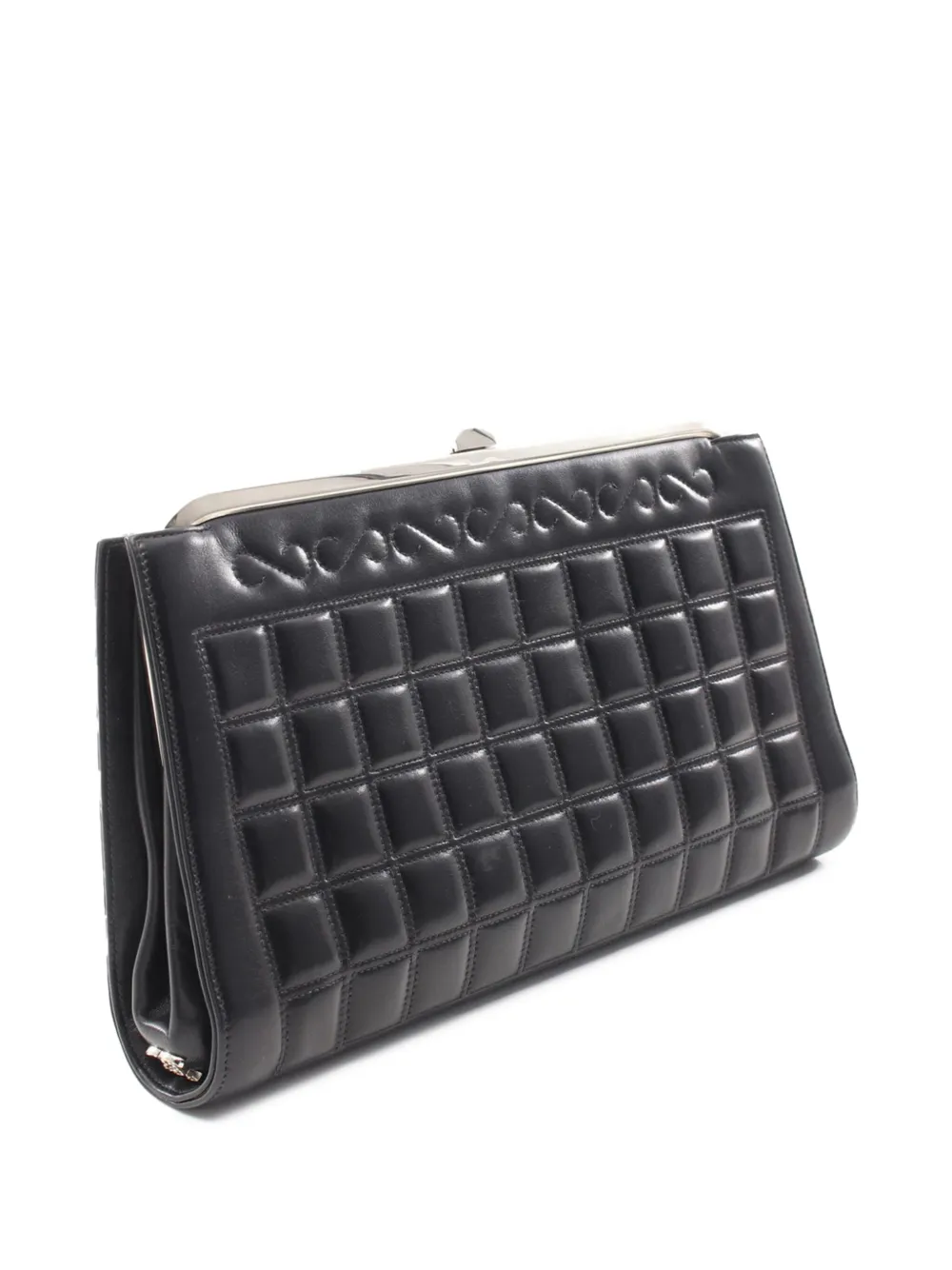 Pre-owned Chanel 2000-2002 Cc Choco Bar Quilted Lambskin Crystal Frame Clutch Bag