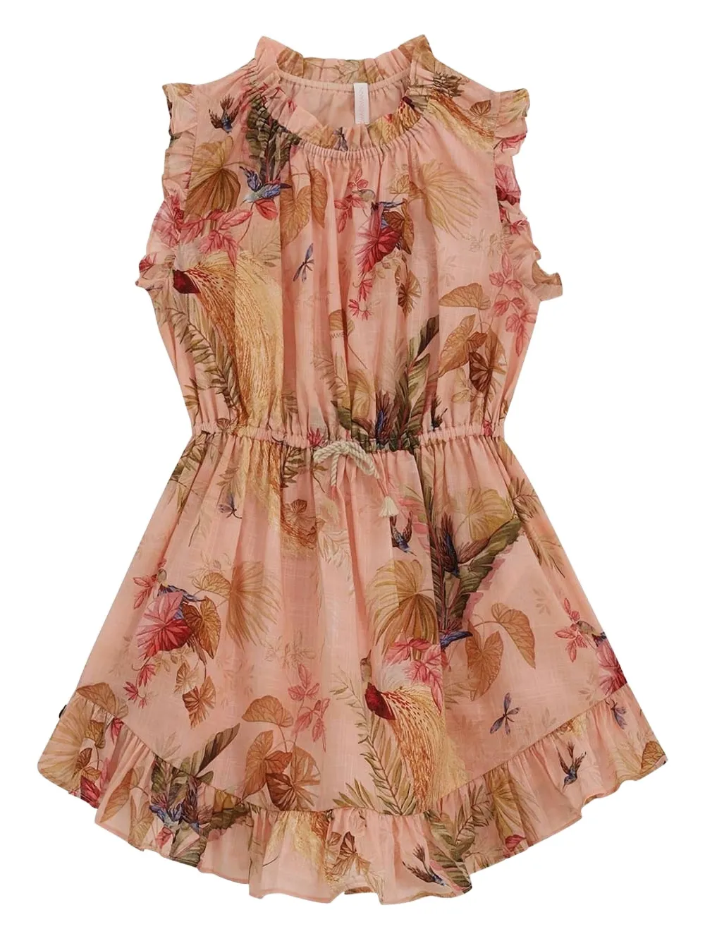 ZIMMER N Kids Jurk met bloe print en ruches Roze