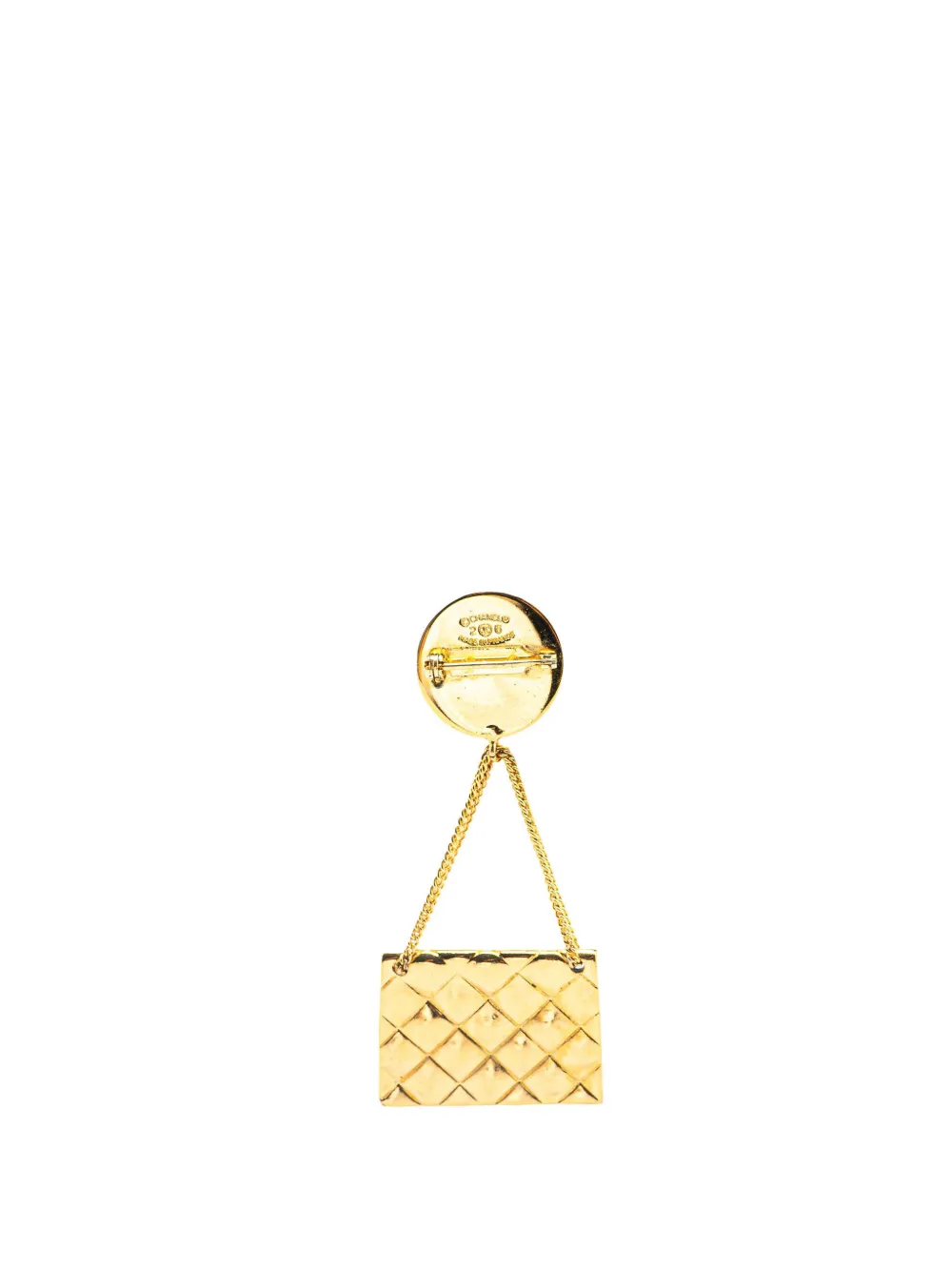 Pre-owned Chanel 1980-1990 Gold Plated Cc Quilted Flap Bag Brooch Costume Brooch