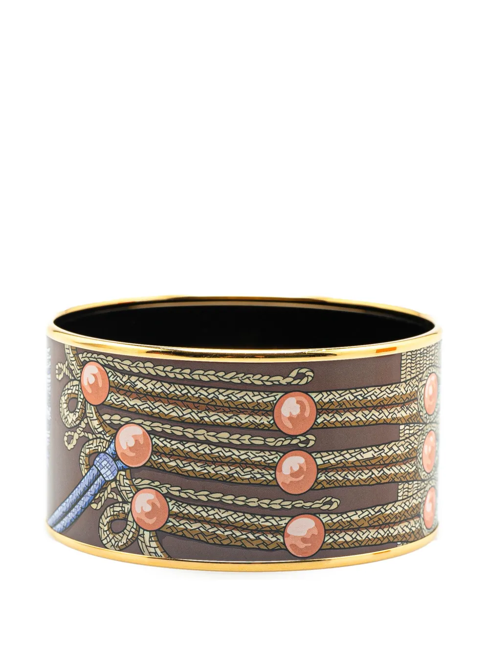 Pre-owned Hermes 2010-2024 Extra Wide Brandebourgs Enamel Bangle 70 Costume Bracelet In Brown