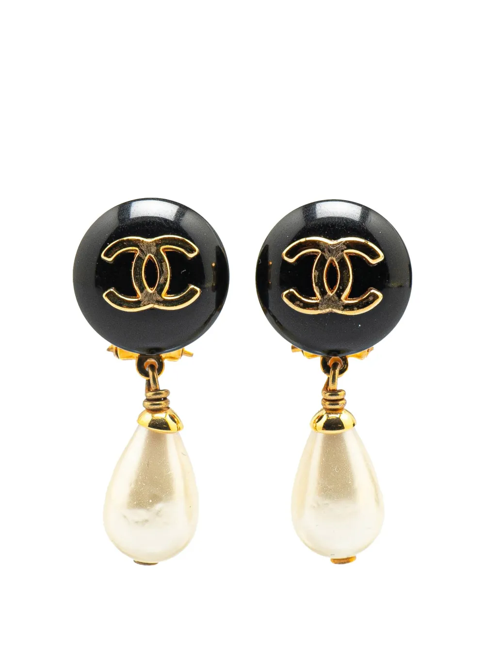 CHANEL Pre-Owned أقراط كبس بشعارCC وبالراتنج ومزينة بلؤلؤ صناعي متدلي 1996 | أسود | Image 1