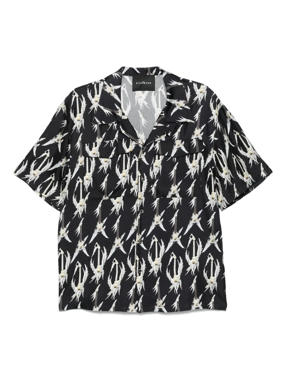 John Richmond guitar-print short-sleeves shirt | Black | Image 1