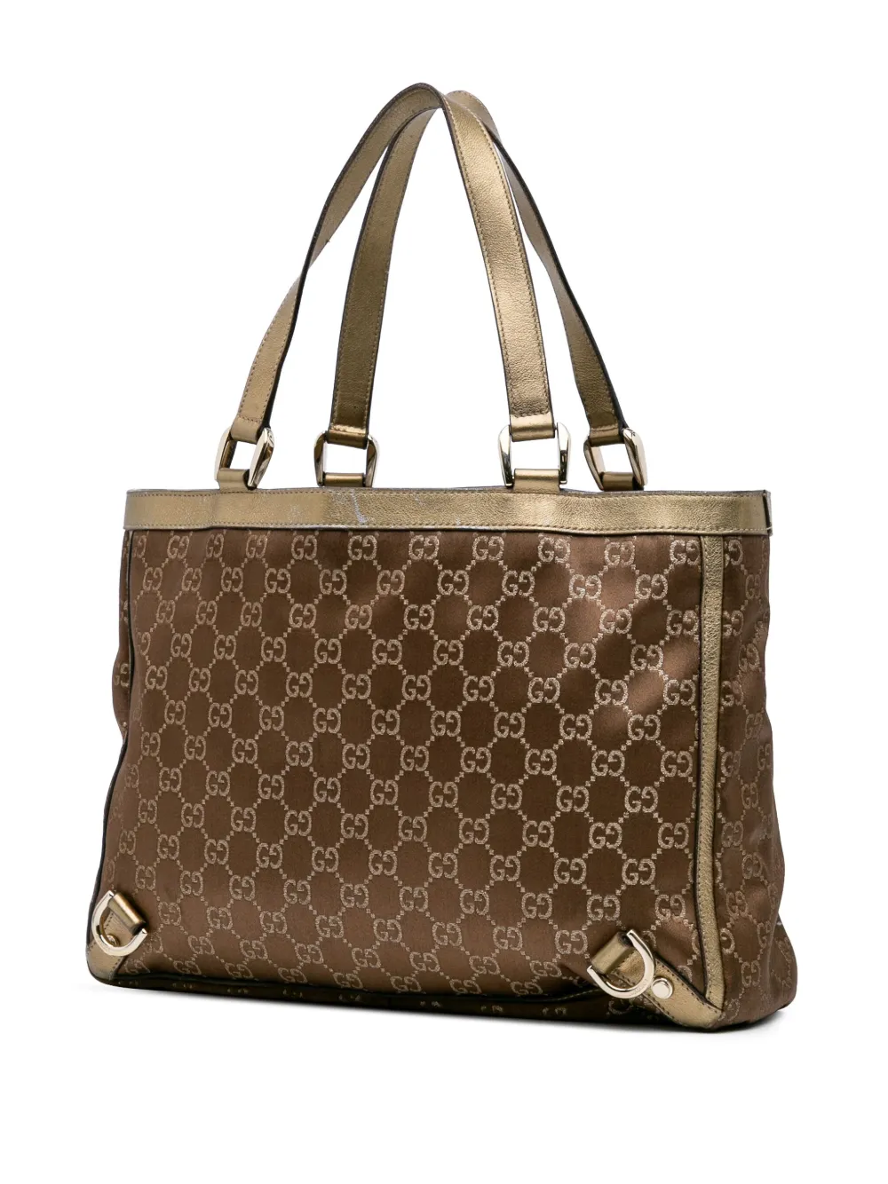 Pre-owned Gucci 2000-2015 Gg Satin Abbey D Ring Tote Bag In Brown