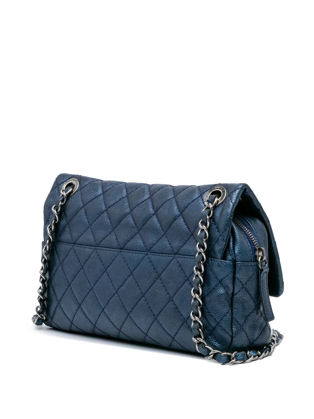 Pre-owned Chanel 2012 Jumbo Iridescent Quilted Caviar Easy Flap Shoulder Bag In Blue