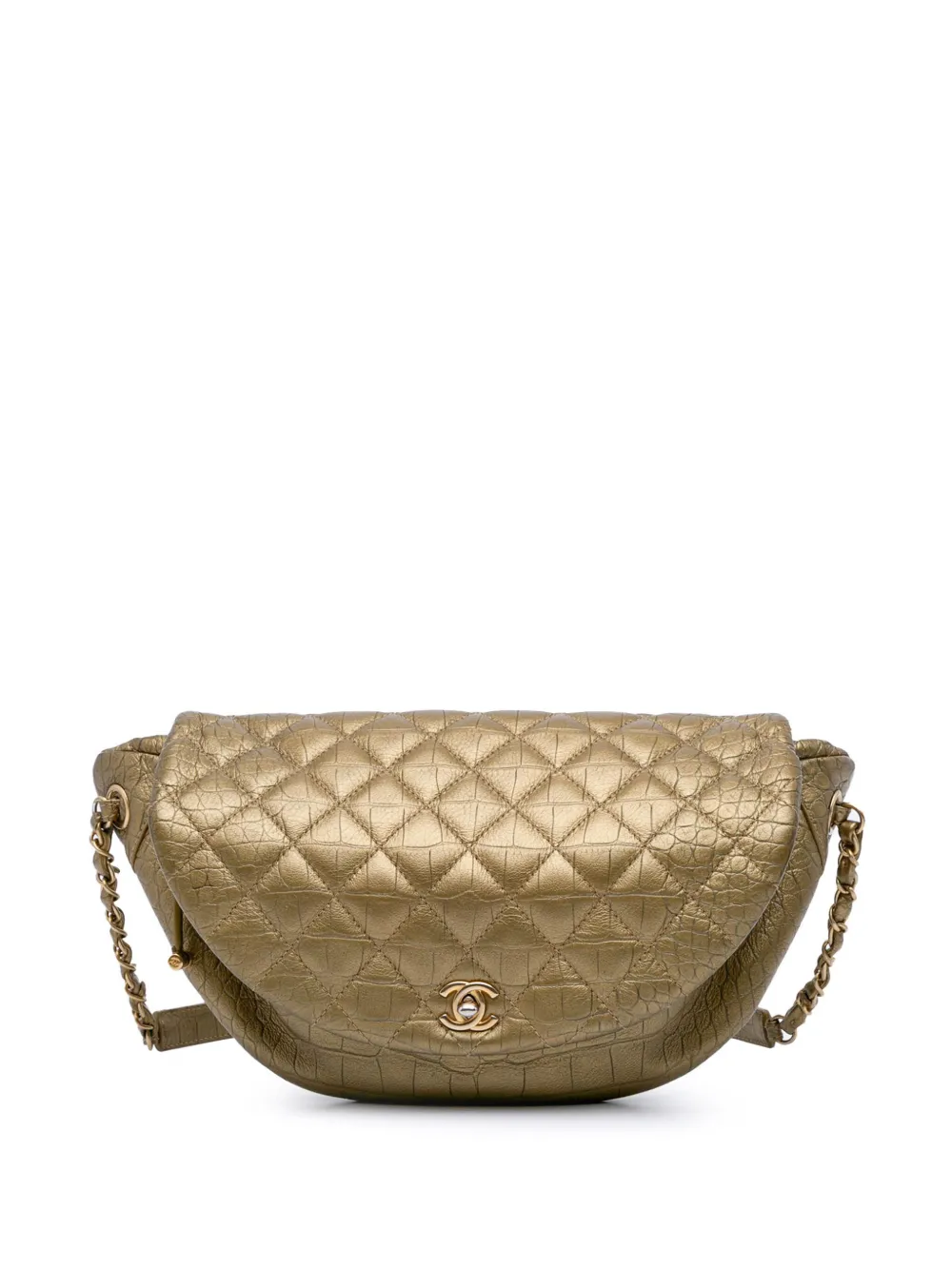 CHANEL Pre-Owned 2019 Quilted Croc Embossed Metallic Calfskin Easy Trip belt bag | Gold | Image 1