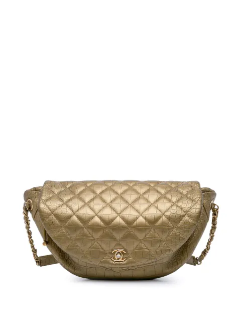 CHANEL Pre-Owned 2019 Quilted Croc Embossed Metallic Calfskin Easy Trip belt bag