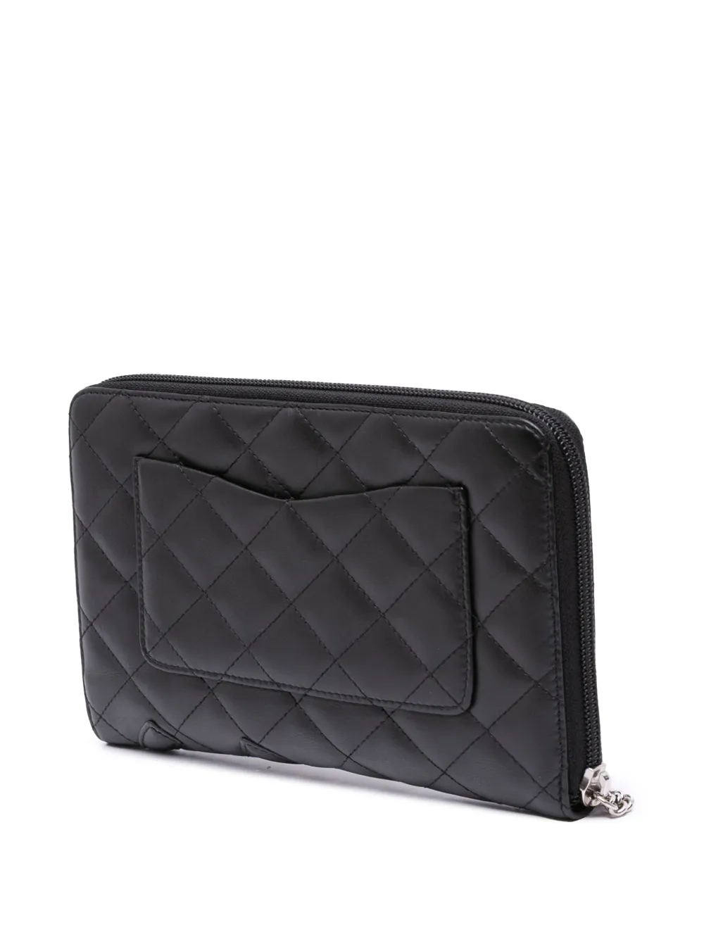 Pre-owned Chanel 2008-2009 Lambskin Cambon Ligne Zippy Organizer Wallet Long Wallets In Black