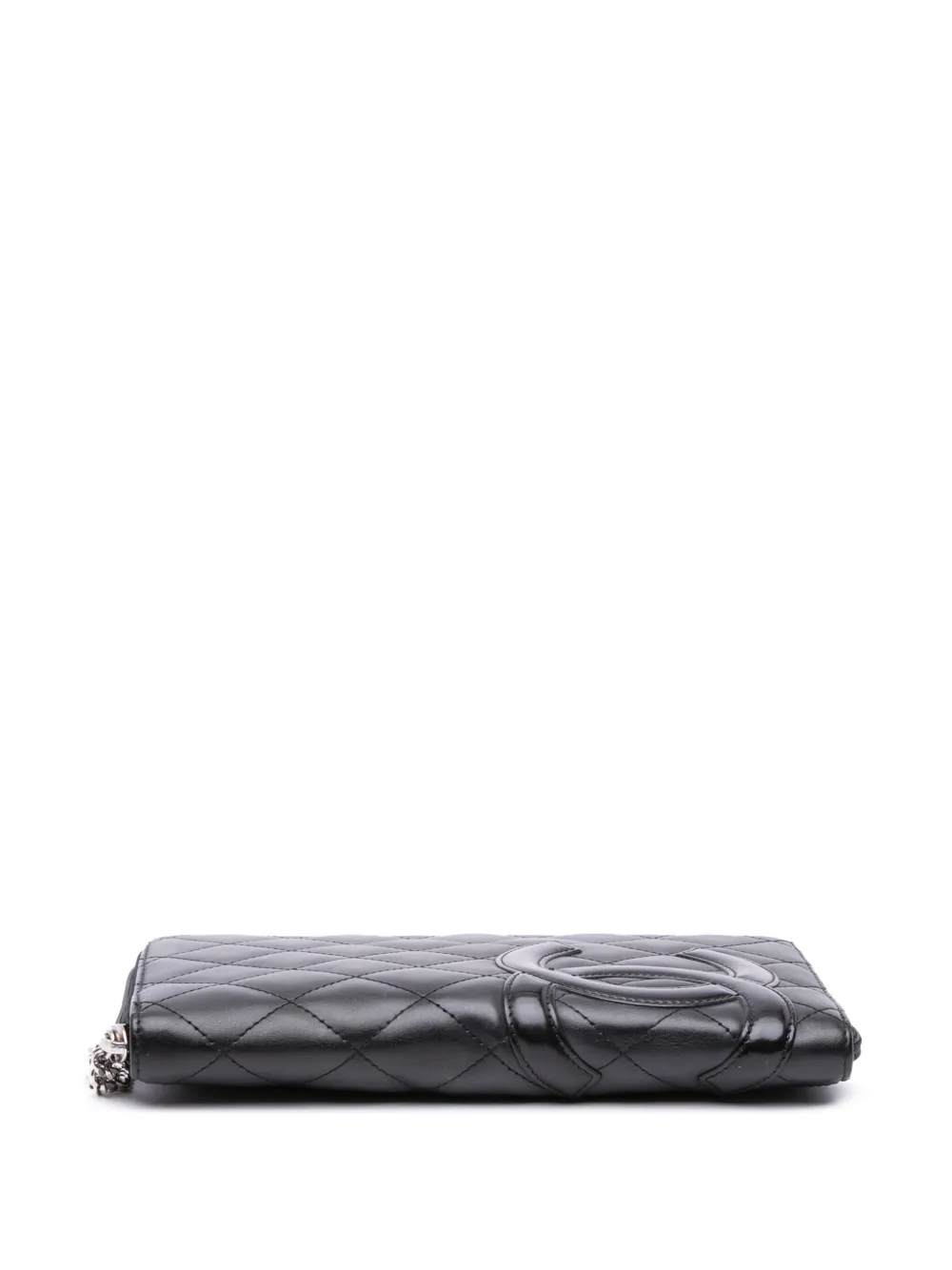 Pre-owned Chanel 2008-2009 Lambskin Cambon Ligne Zippy Organizer Wallet Long Wallets In Black