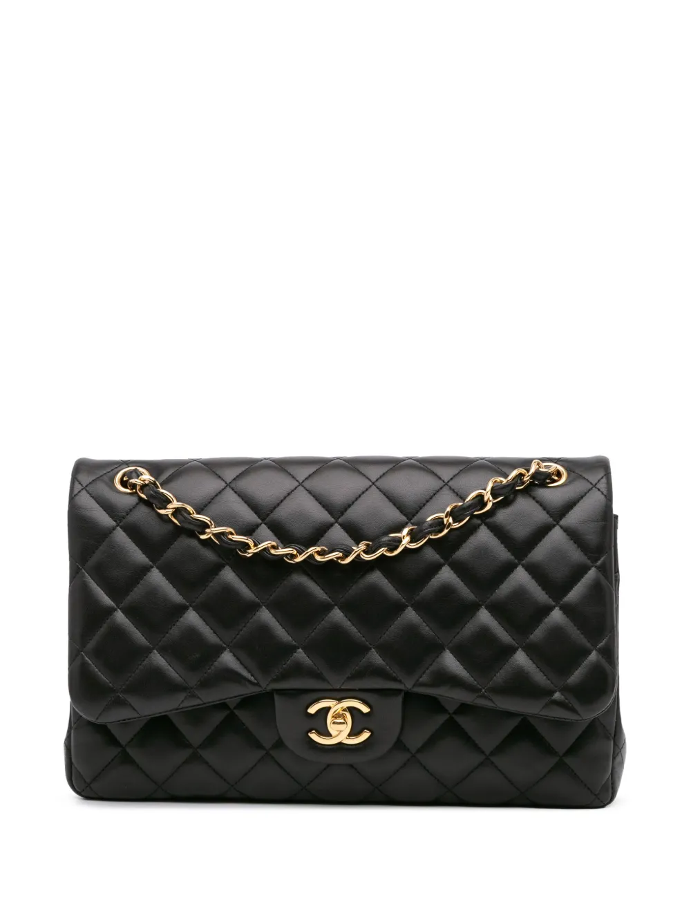 CHANEL Pre-Owned 2016-2017 ジャンボ クラシック ラムスキン ダブルフラップ ショルダーバッグ - ブラック CHANEL Pre-Owned 2016-2017 ジャンボ クラシック ラムスキン ダブルフラップ ショルダーバッグ - ブラック