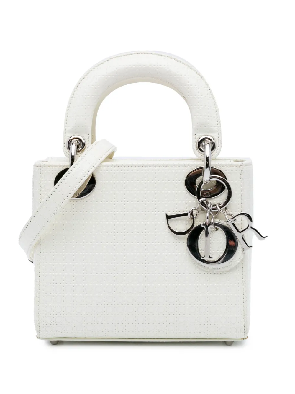 Christian Dior Pre-Owned 2016 レディ ディオール マイクロカナージュ サッチェルバッグ ミニ - ホワイト Christian Dior Pre-Owned 2016 レディ ディオール マイクロカナージュ サッチェルバッグ ミニ - ホワイト
