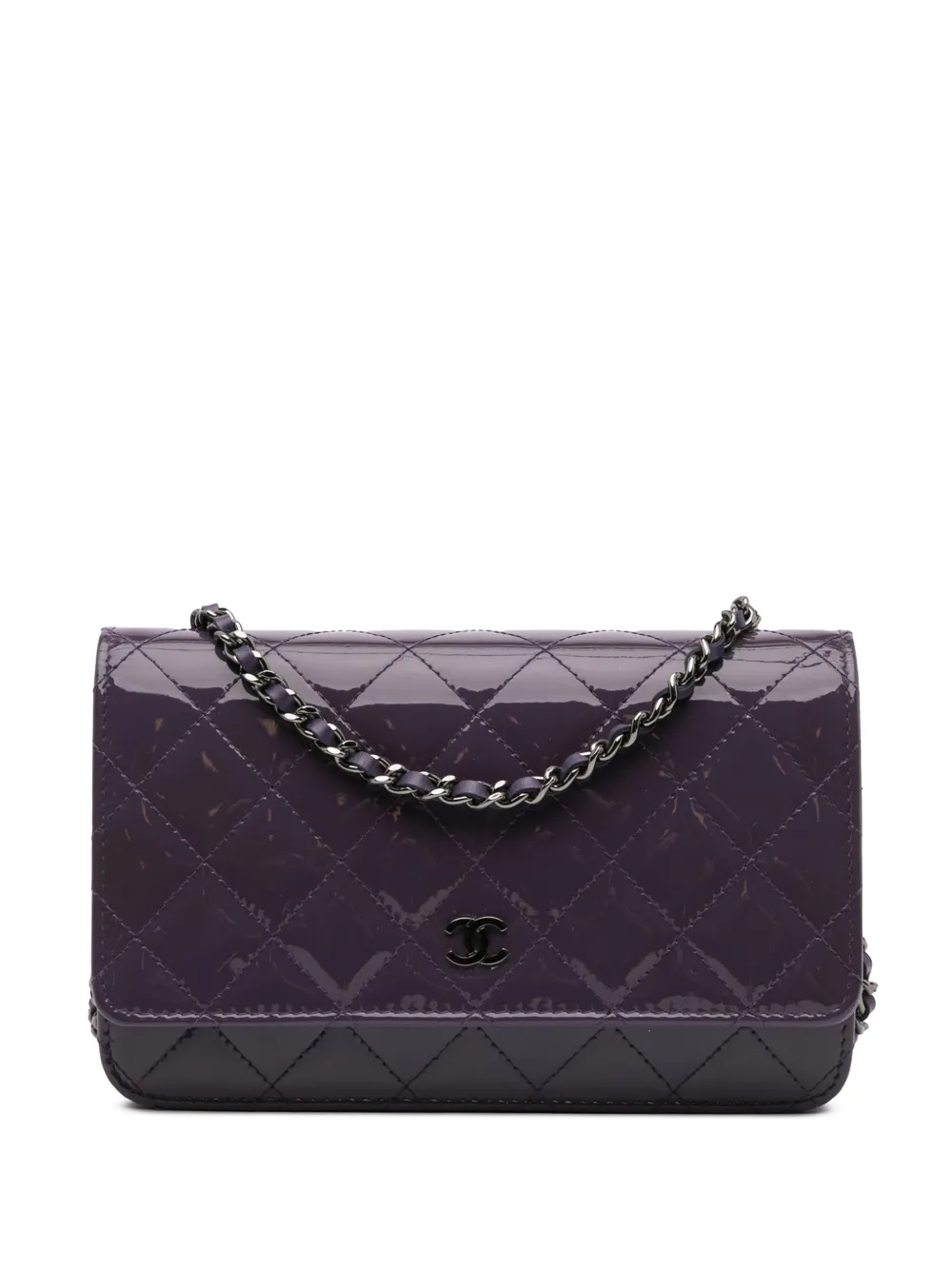 CHANEL Pre-Owned 2016-2017 クラシック パテント ウォレットオンチェーン ショルダーバッグ - パープル CHANEL Pre-Owned 2016-2017 クラシック パテント ウォレットオンチェーン ショルダーバッグ - パープル