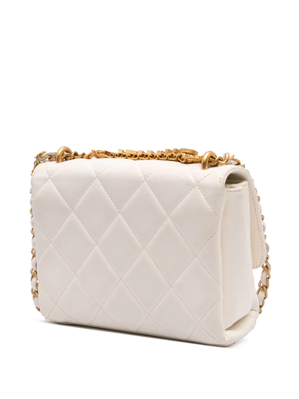 CHANEL Pre-Owned 2021-2024 Mini Quilted Lambskin Crystal Logo Letters Chain Flap satchel | Pre-Owned | Image 2