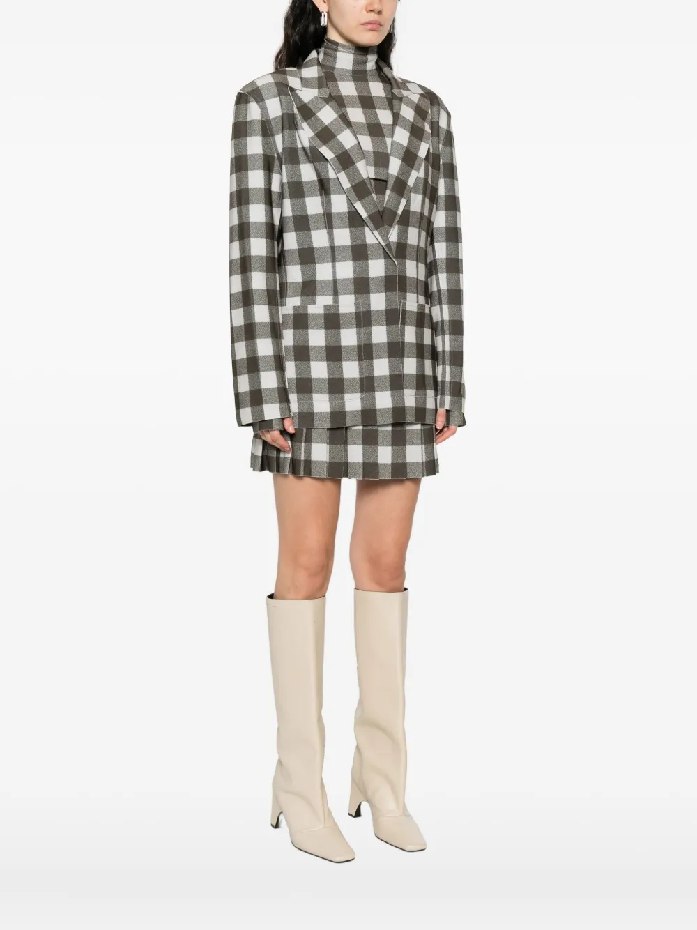 Norma Kamali Checked Single-breasted Blazer In Green