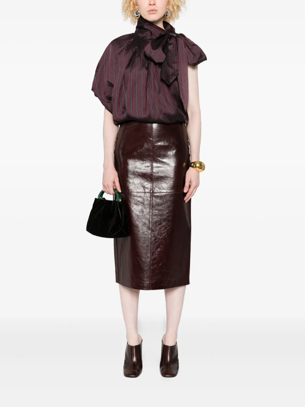 Sportmax Afa leren rok met vlakken - Rood