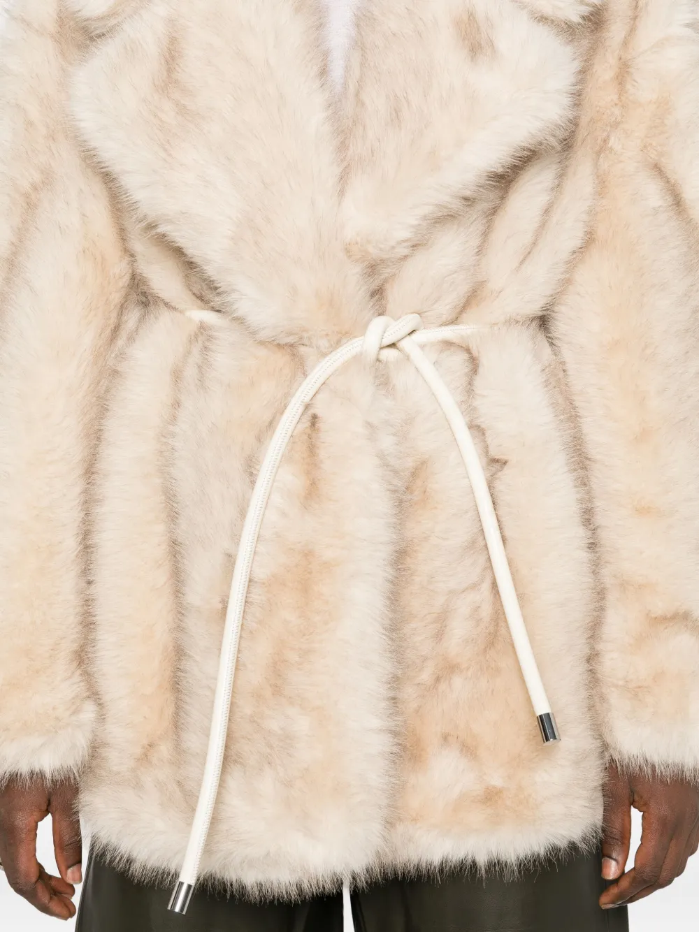Sportmax Chic Jacket With Faux Fur And Belt In Neutral
