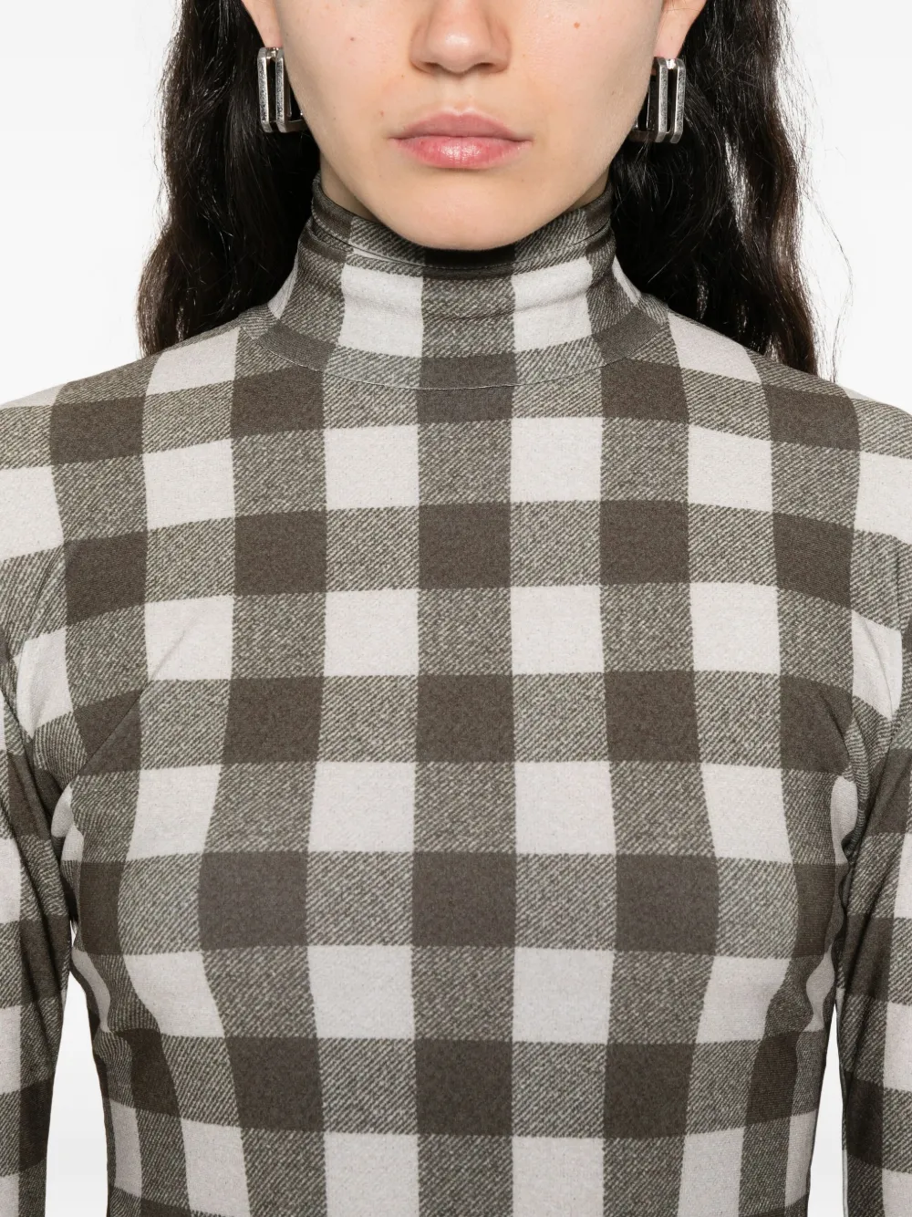 Norma Kamali Checked Turtleneck Top In Gray