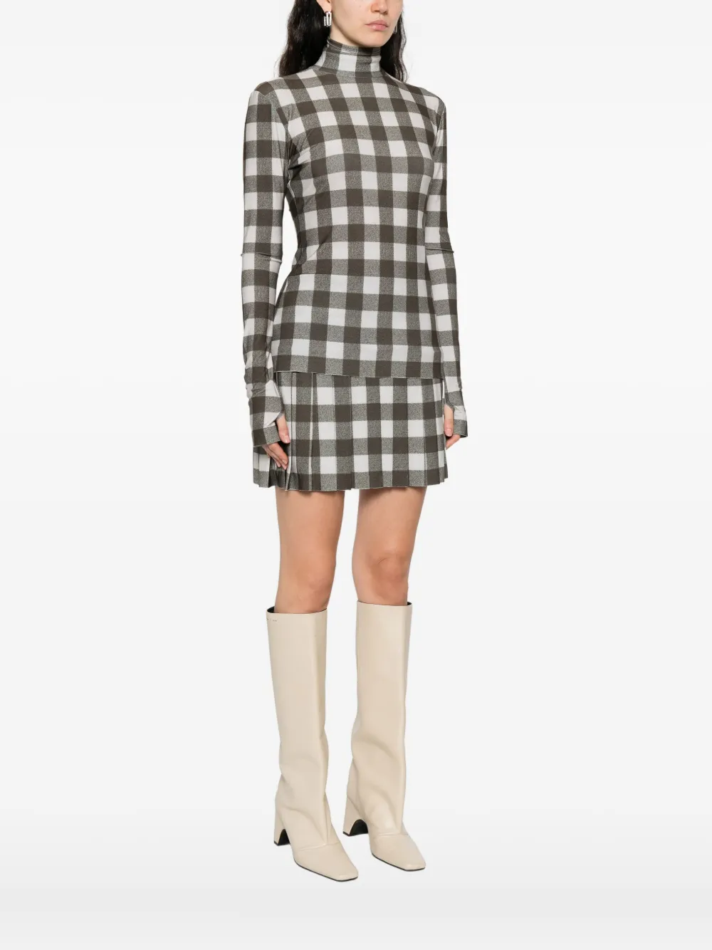 Norma Kamali Checked Turtleneck Top In Gray