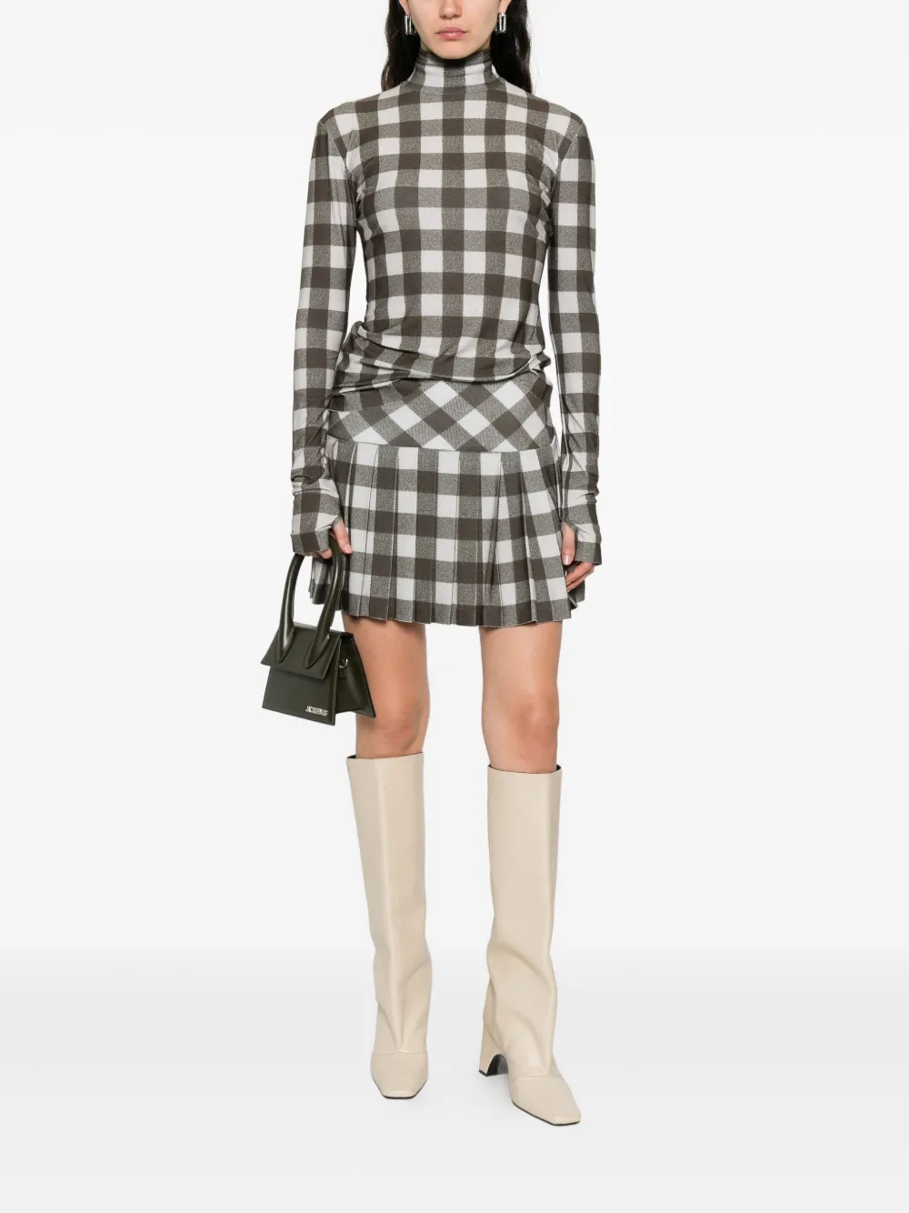 Norma Kamali Checked Turtleneck Top In Gray