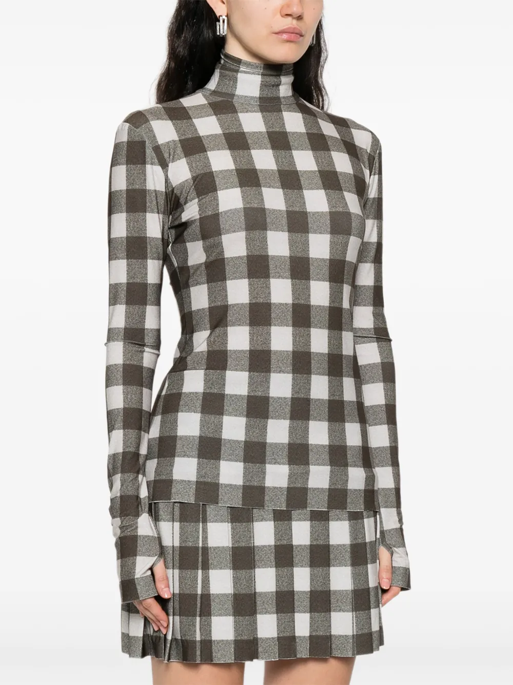  Norma Kamali Checked Turtleneck Top - Green 
