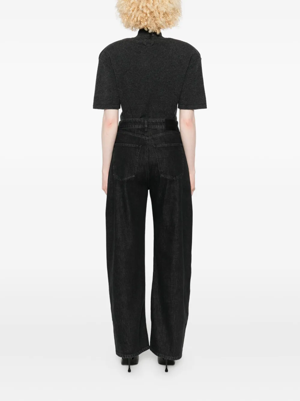 Sportmax High Waist Wide Leg Denim Trousers In Black