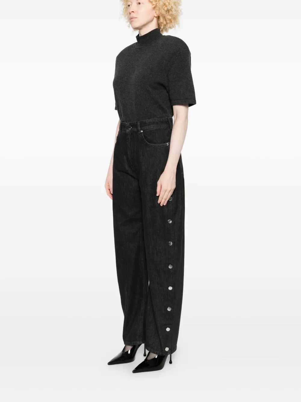 Sportmax High Waist Wide Leg Denim Trousers In Black