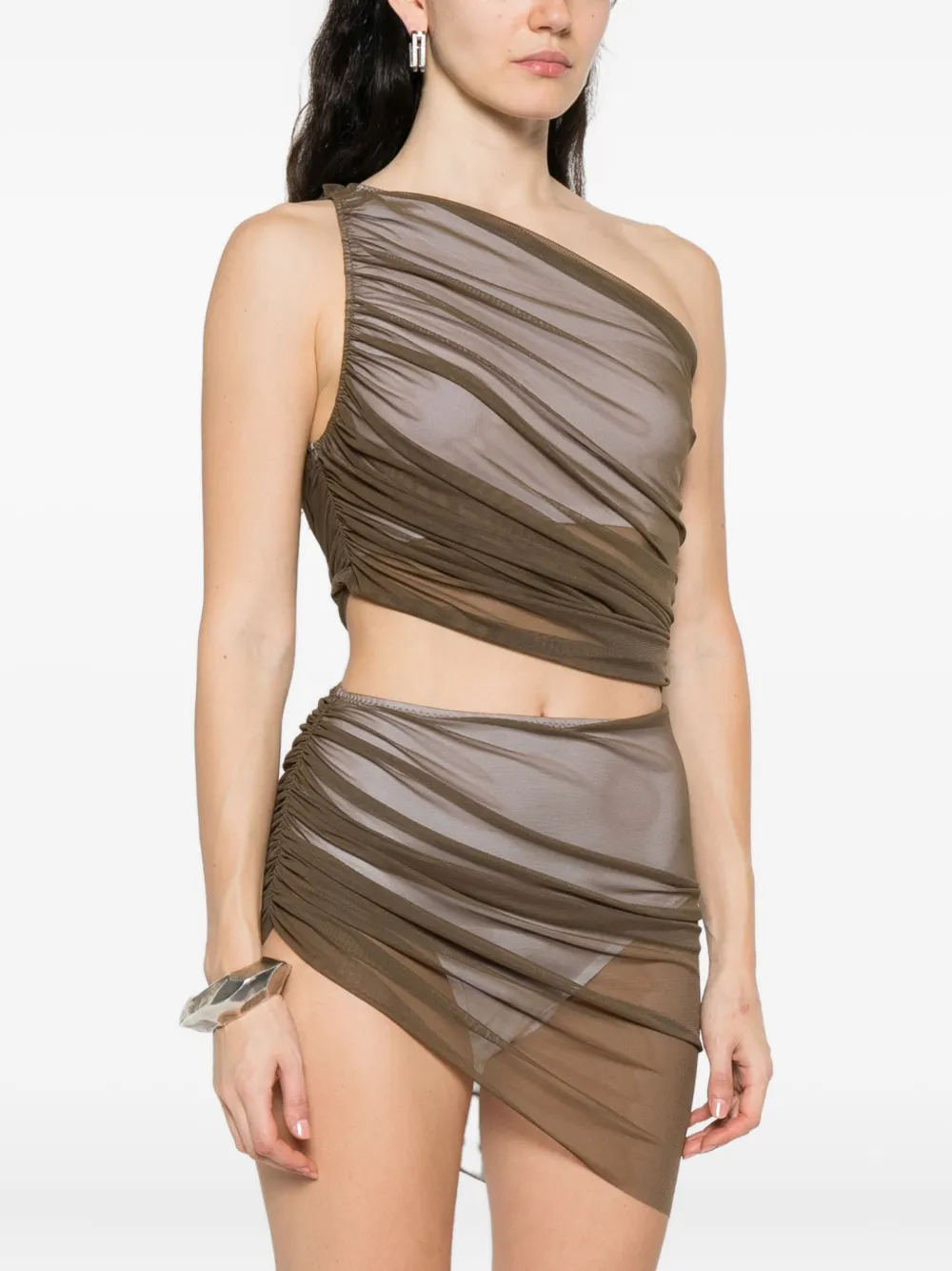 Norma Kamali Diana One-shoulder Draped Top In Brown