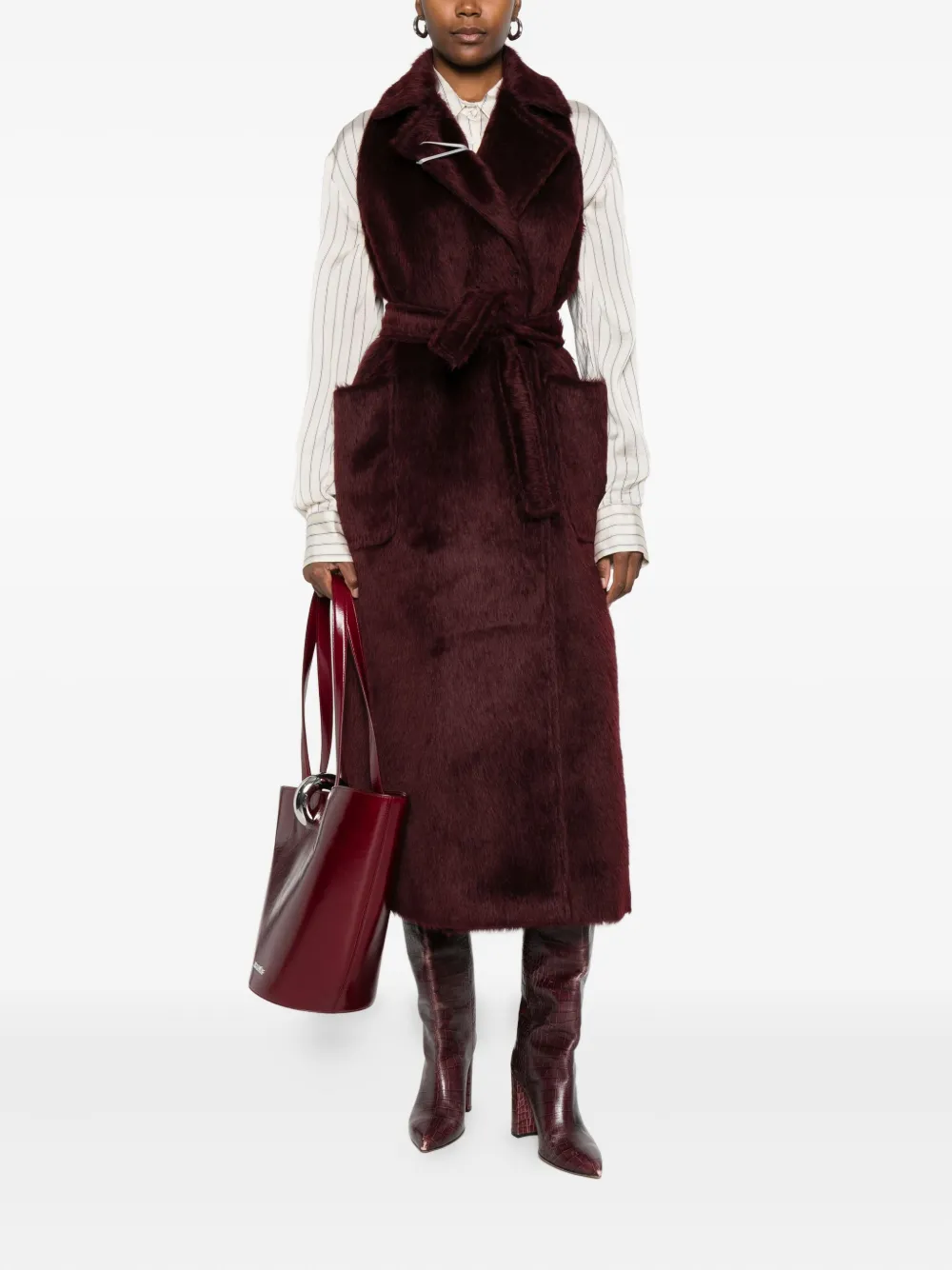 Max Mara Belted Sleeveless Coat In Red