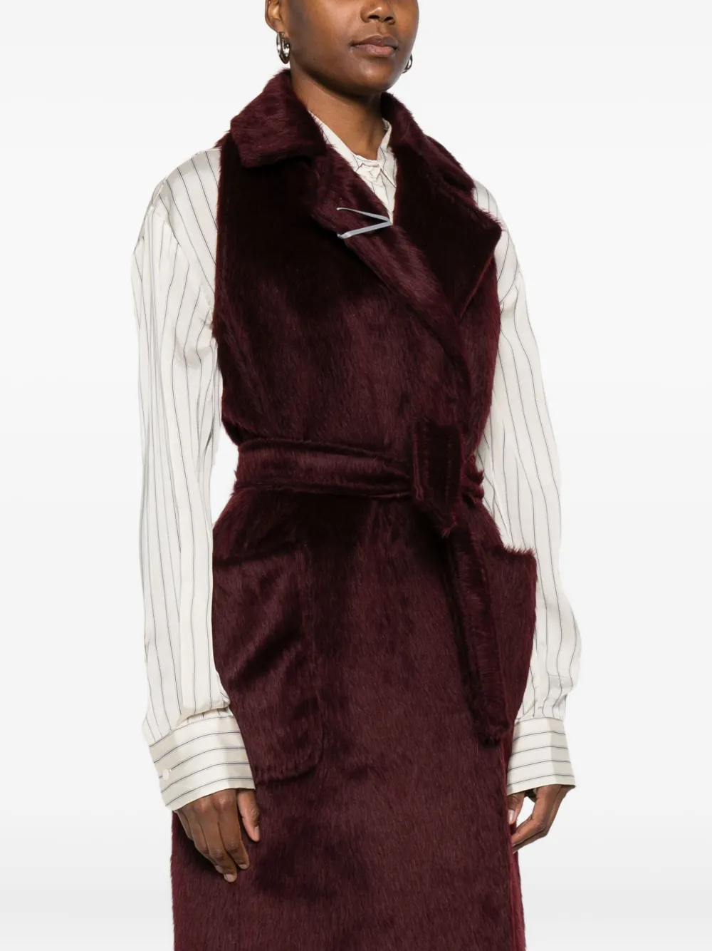 Max Mara Belted Sleeveless Coat In Red
