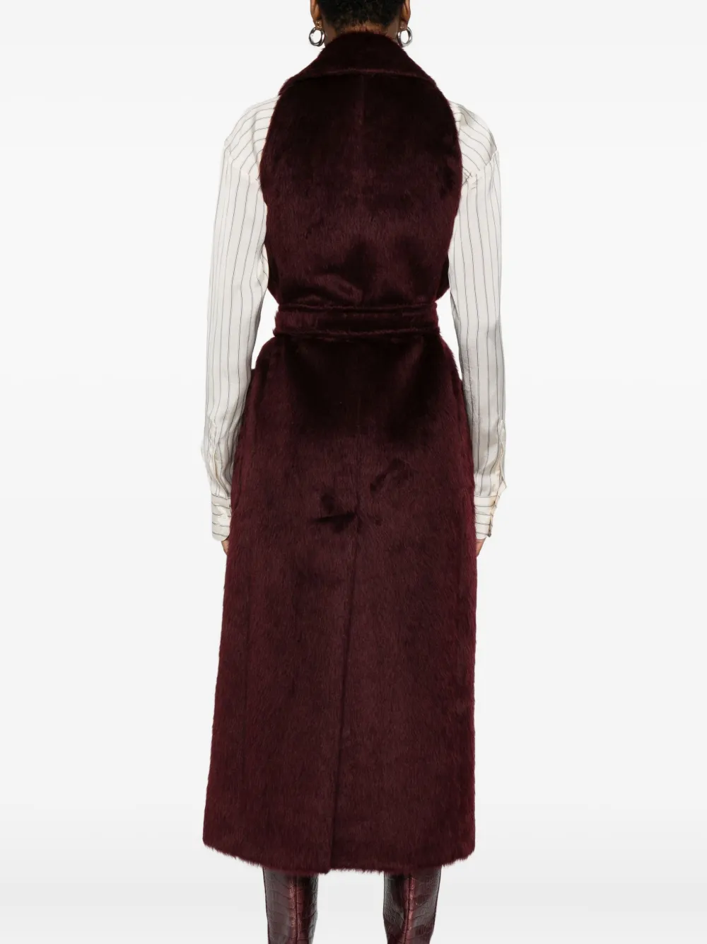 Max Mara Belted Sleeveless Coat In Red