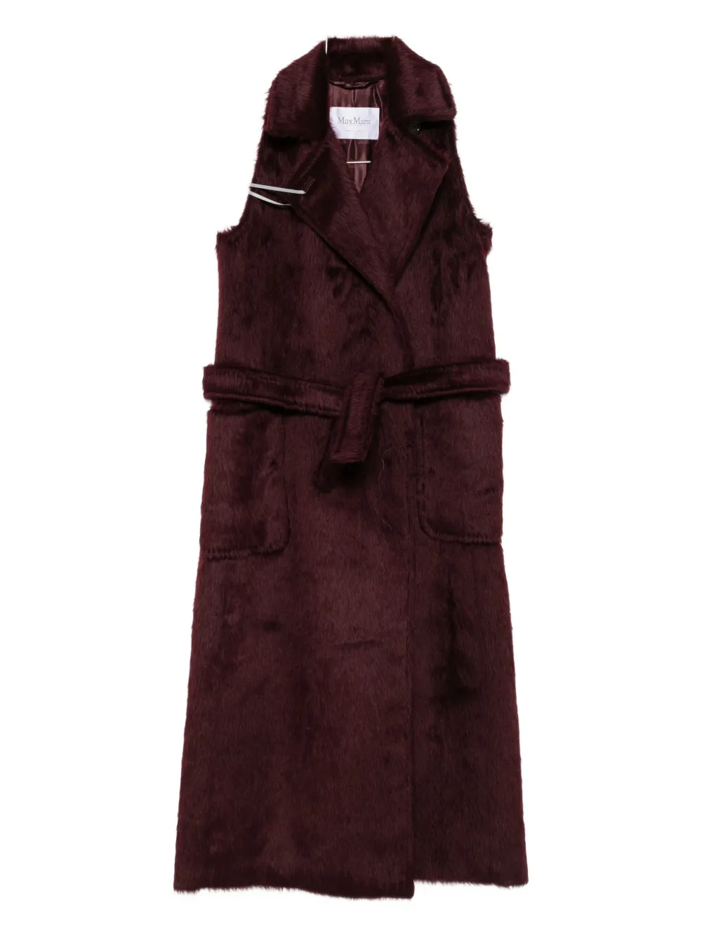 Max Mara Belted Sleeveless Coat In Red