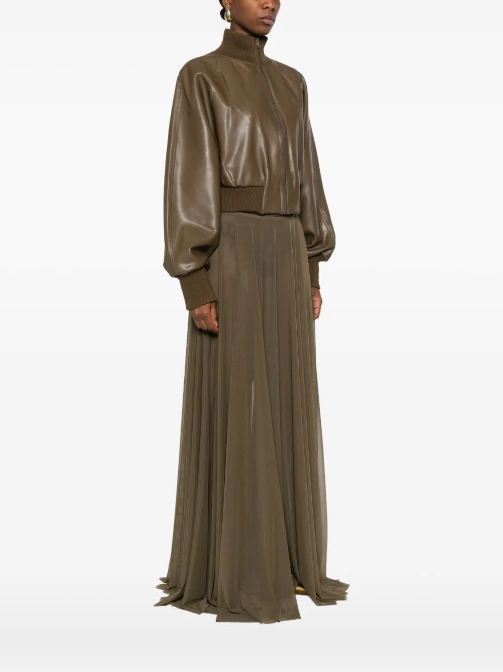 Norma Kamali Ribbed-cuff Leather Jacket In Brown
