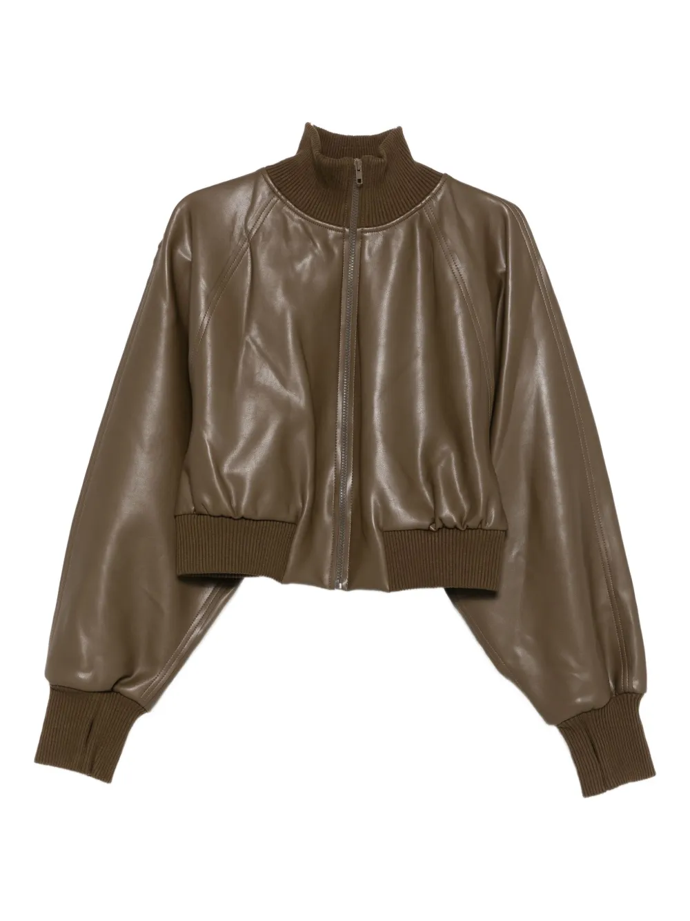 Norma Kamali Ribbed-cuff Leather Jacket In Brown