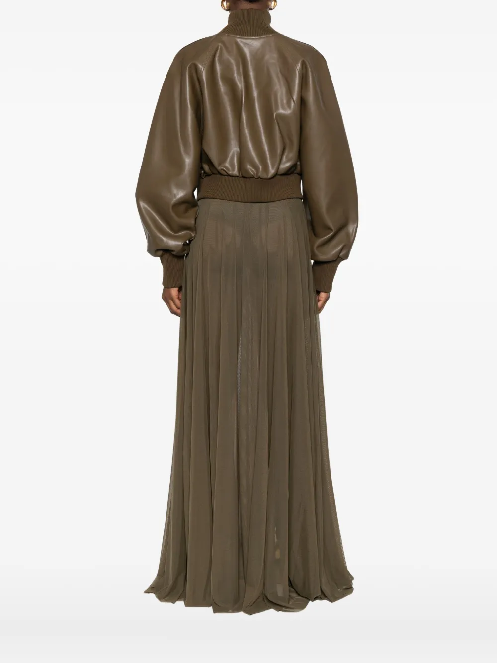 Norma Kamali Ribbed-cuff Leather Jacket In Brown