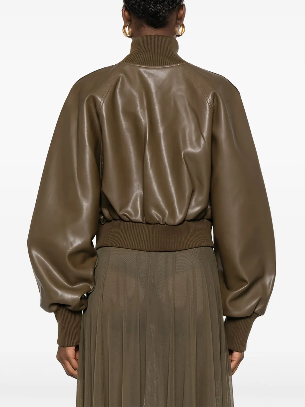 Norma Kamali Leren jack met geribbelde manchetten Bruin