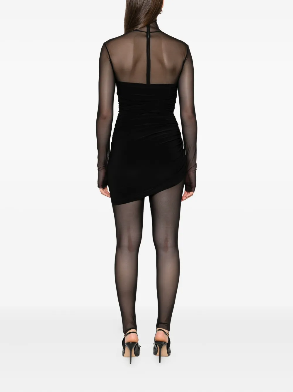 Norma Kamali mesh-panelled draped mini dress Zwart