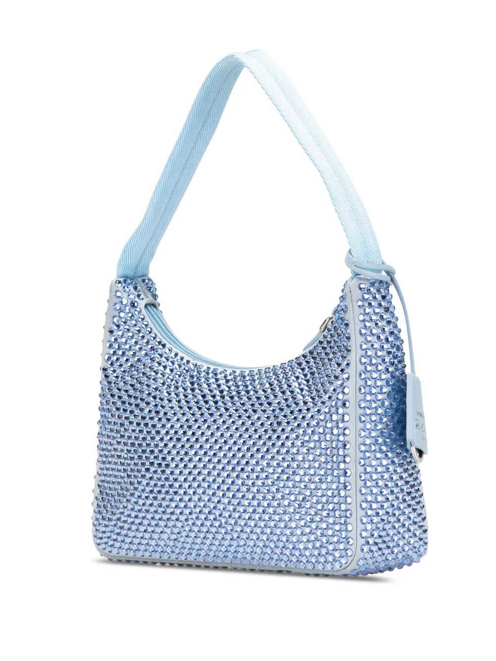 Pre-owned Prada 2013-2024 Mini Satin Crystal Re-edition 2000 Shoulder Bag In Blue