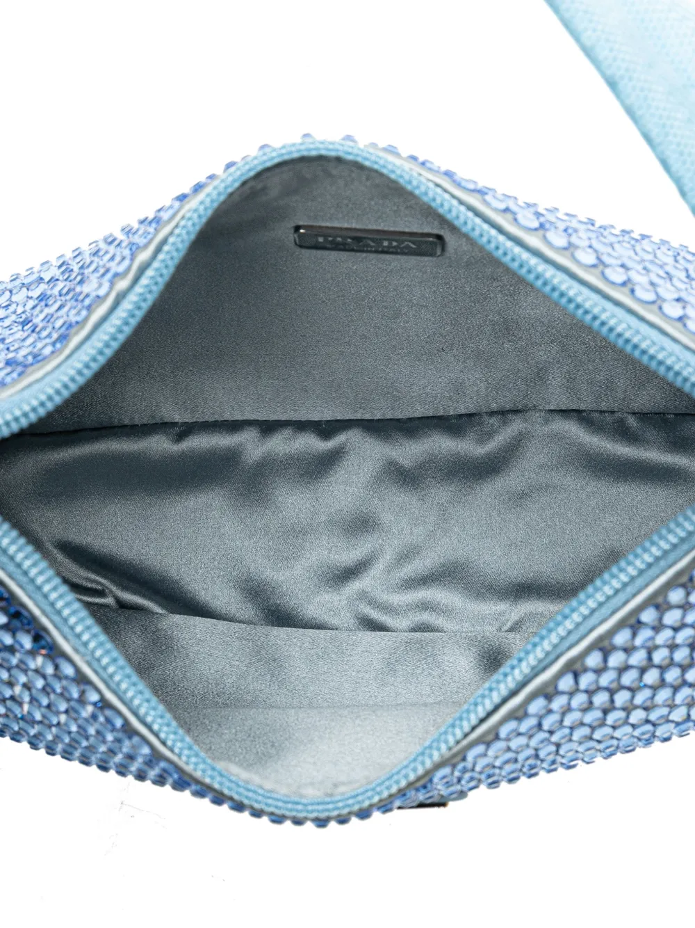 Pre-owned Prada 2013-2024 Mini Satin Crystal Re-edition 2000 Shoulder Bag In Blue