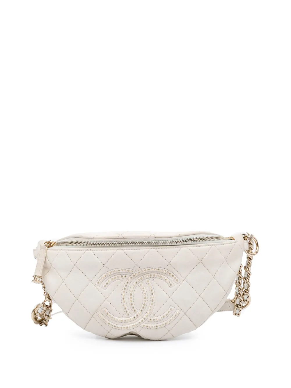 CHANEL Pre-Owned 2019 ココマーク マトラッセ スタッズ ロゴ ベルトバッグ - ホワイト CHANEL Pre-Owned 2019 ココマーク マトラッセ スタッズ ロゴ ベルトバッグ - ホワイト