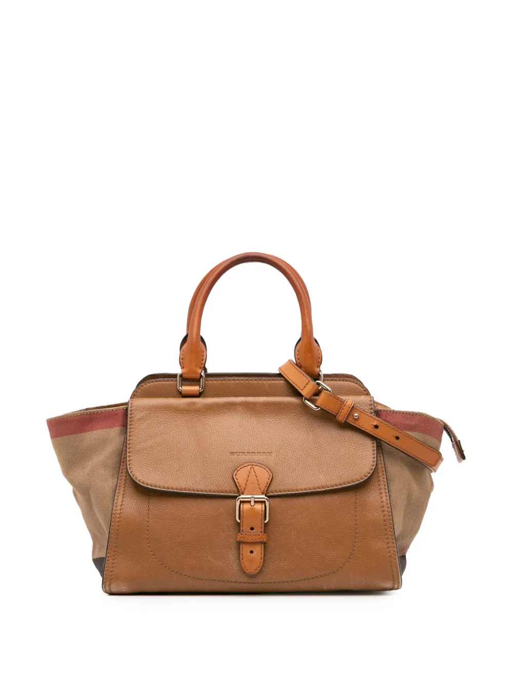 Burberry Pre-Owned 2000-2024 ミディアム レザー&ハウスチェック ハーコート サッチェルバッグ - ブラウン Burberry Pre-Owned 2000-2024 ミディアム レザー&ハウスチェック ハーコート サッチェルバッグ - ブラウン