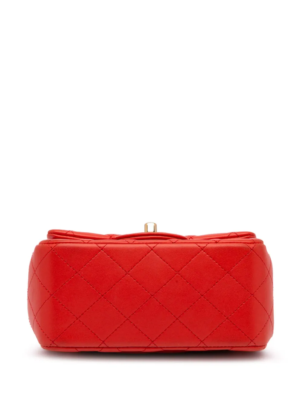 Pre-owned Chanel 2017-2018 Mini Square Classic Lambskin Single Flap Crossbody Bag In Red