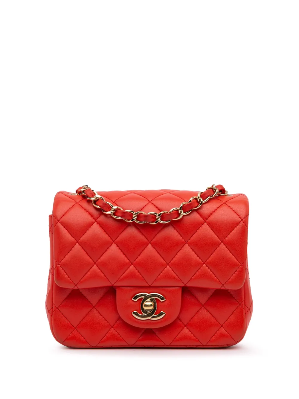CHANEL Pre-Owned 2017-2018 Mini Square Classic Lambskin Single Flap crossbody bag | Red | Image 1