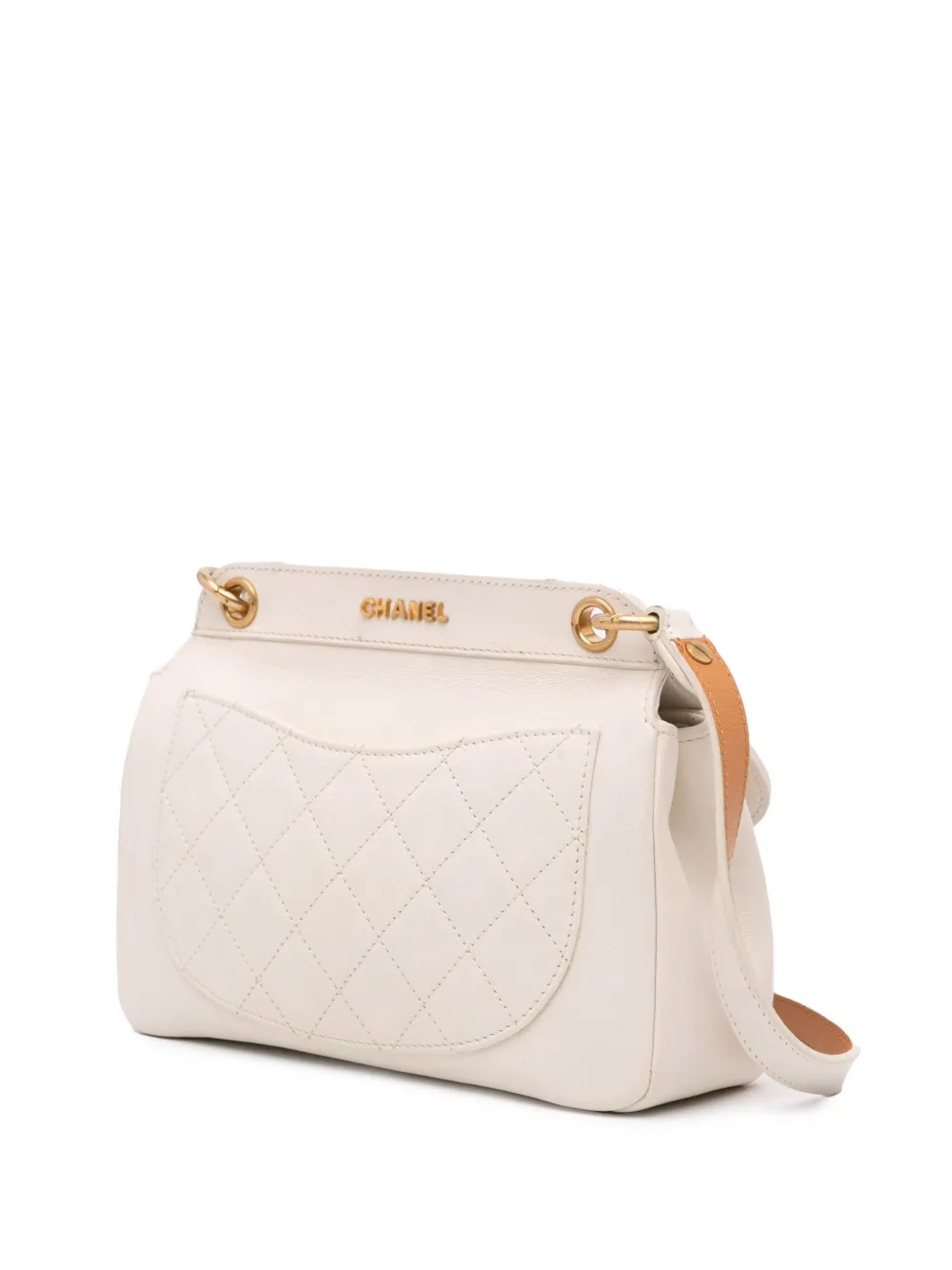 Pre-owned Chanel 2019 Quilted Lambskin Curved Flap Satchel In White