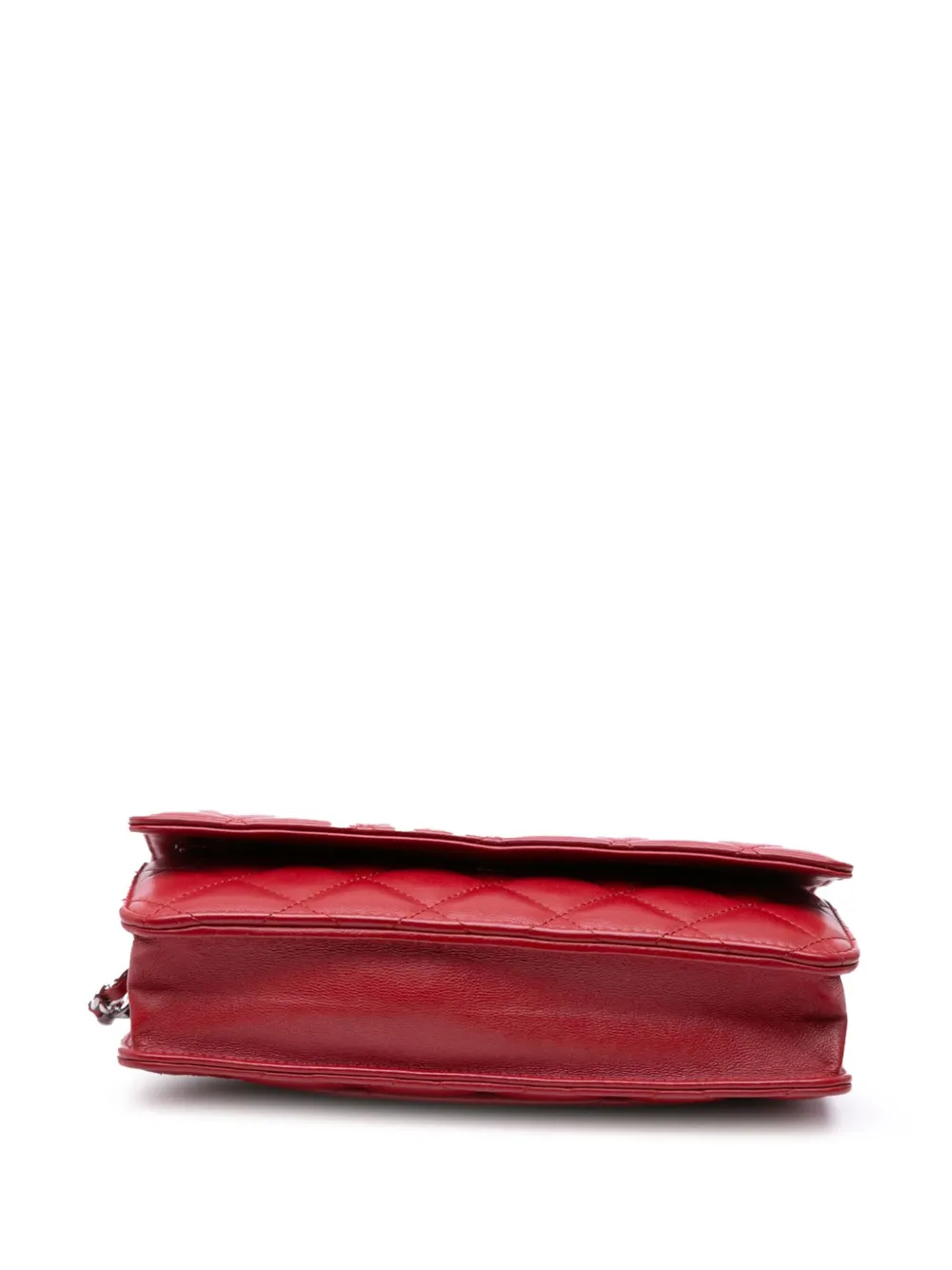 Pre-owned Chanel 2013-2014 Cc Lambskin Wallet On Chain Crossbody Bag In Red