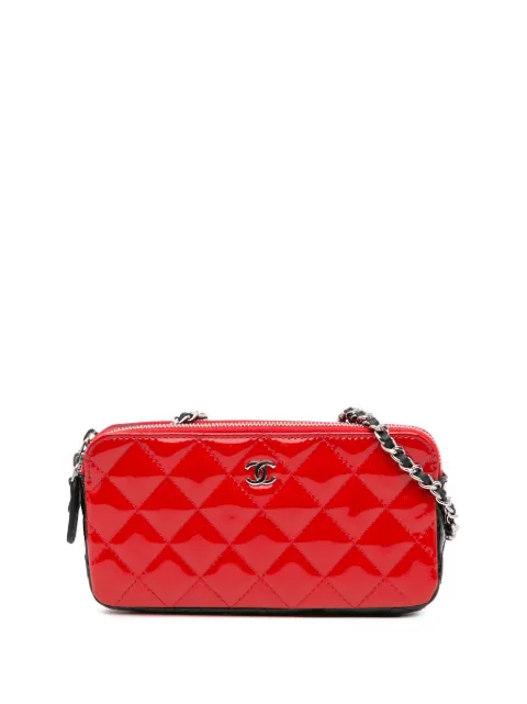 CHANEL Pre-Owned 2019 Bicolor Patent Double Zip Wallet on Chain crossbody bag