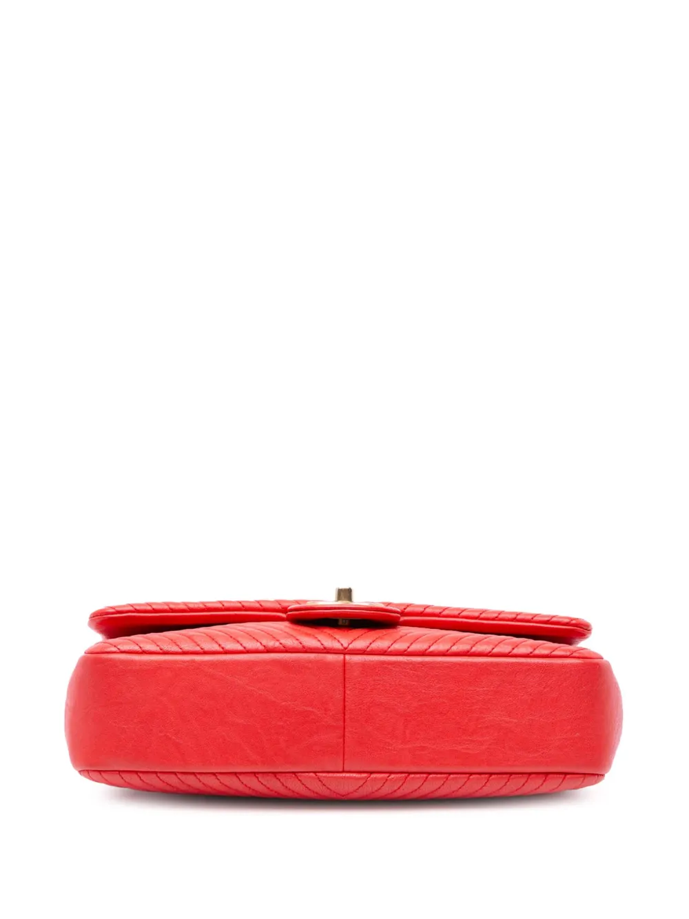 Pre-owned Chanel 2014-2015 Medium Wrinkled Calfskin Quilted Chevron Medallion Charm Surpique Flap Shoulder Bag In Red