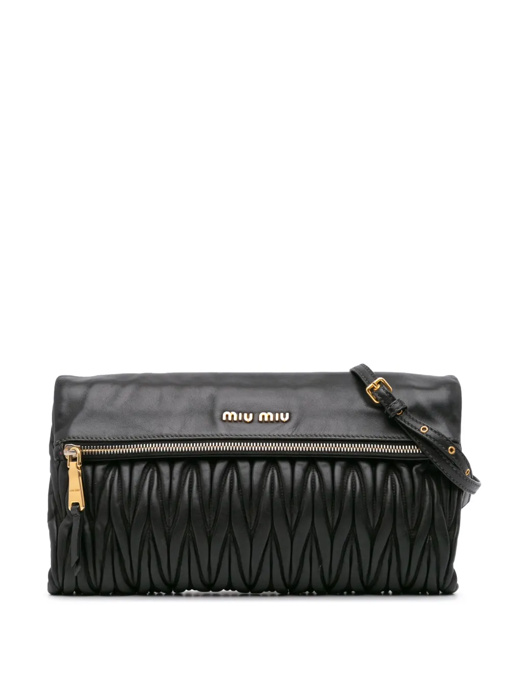 Miu Miu Pre-Owned 2010-2024 Matelasse Nappa Leather Zip Fold Over crossbody bag | Black | Image 1