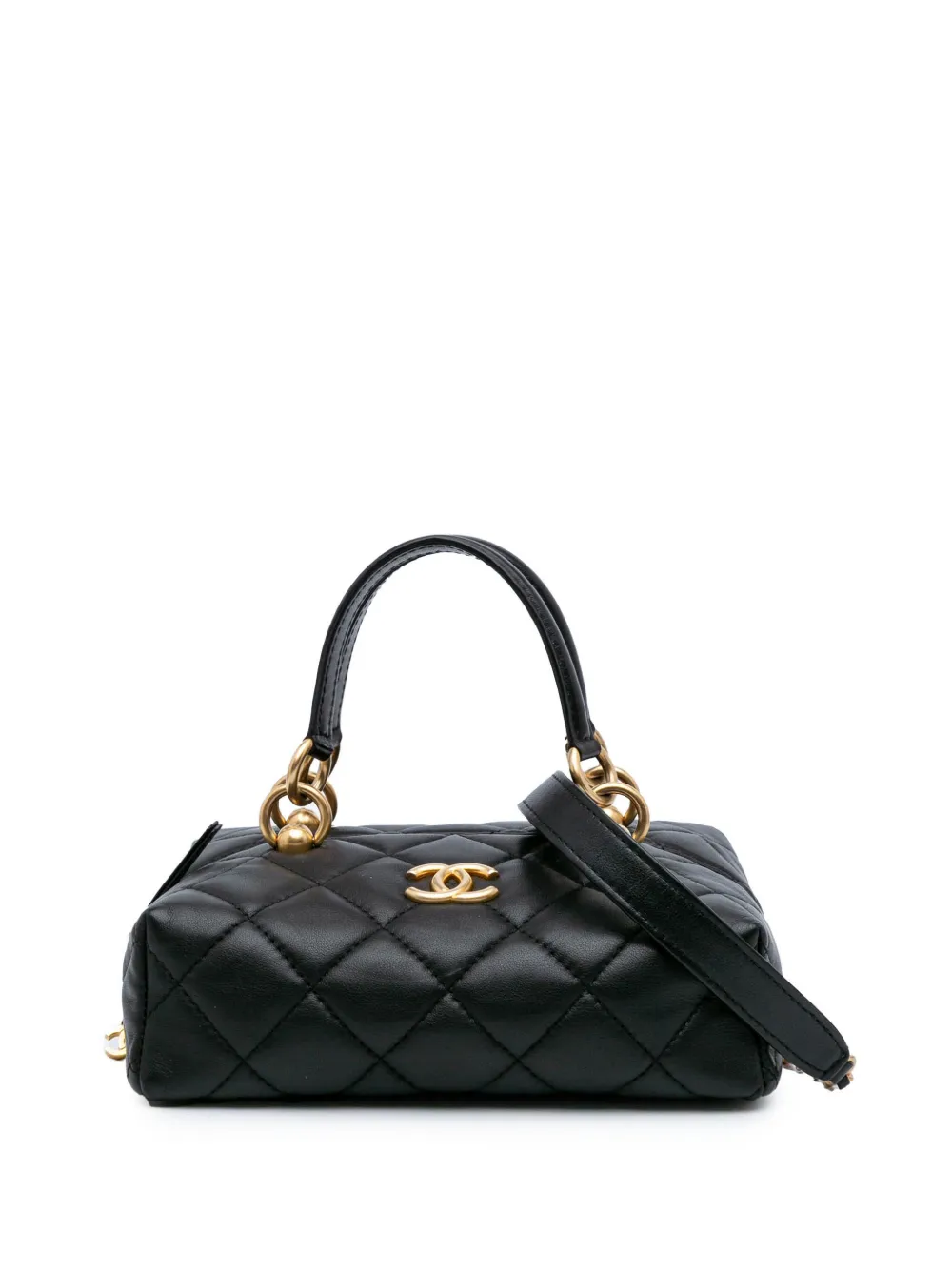CHANEL Pre-Owned 2021-2024 Métiers d'Art CC Quilted Lambskin Box Top Handle satchel | Black | Image 1