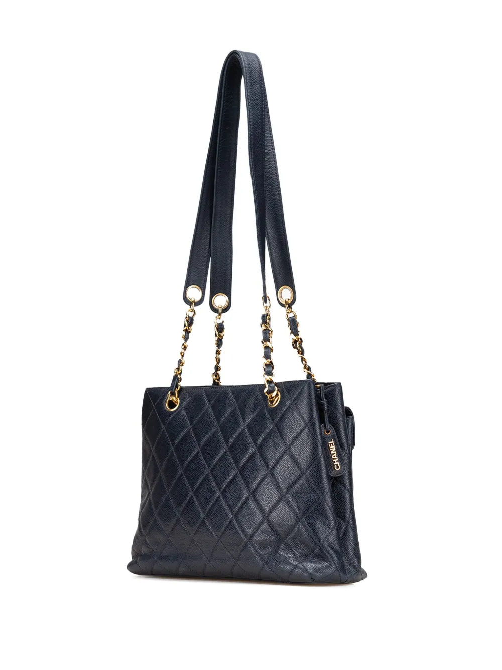 Pre-owned Chanel 1996-1997 Quilted Caviar Front Pocket Chain Tote Bag