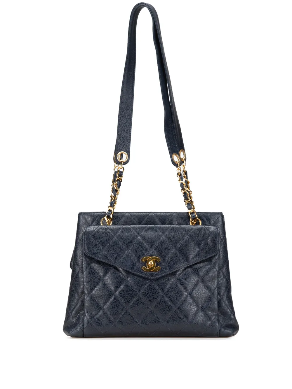 CHANEL Pre-Owned 1996-1997 Quilted Caviar Front Pocket Chain tote bag | Blue | Image 1